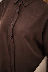 Yıkama Detay Beli Lastikli Boru Paça Gömlekli Takım Kahverengi