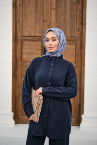 Yıkama Detay Beli Lastikli Boru Paça Gömlekli Takım Lacivert