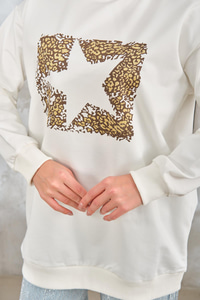 Yıldız Baskılı Sweat Beyaz