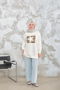 Yıldız Baskılı Sweat Beyaz