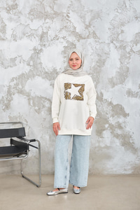 Yıldız Baskılı Sweat Beyaz