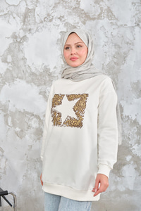 Yıldız Baskılı Sweat Beyaz