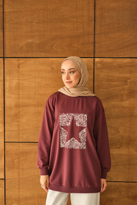 Yıldız Baskılı Sweatshirt Bordo