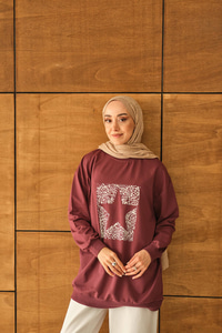 Yıldız Baskılı Sweatshirt Bordo