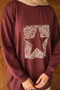 Yıldız Baskılı Sweatshirt Bordo