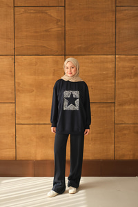 Yıldız Baskılı Sweatshirt Lacivert