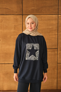Yıldız Baskılı Sweatshirt Lacivert