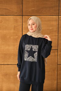 Yıldız Baskılı Sweatshirt Lacivert