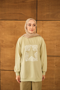 Yıldız Baskılı Sweatshirt Su Yeşil