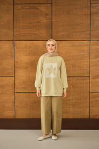 Yıldız Baskılı Sweatshirt Su Yeşil