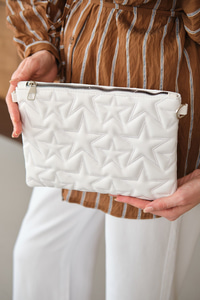 Yıldız Desenli Clutch Çanta Beyaz