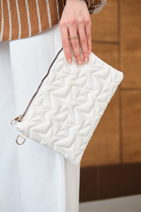 Yıldız Desenli Clutch Çanta Beyaz