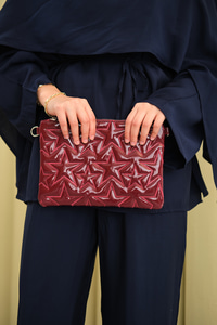 Yıldız Desenli Clutch Çanta Bordo