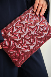Yıldız Desenli Clutch Çanta Bordo