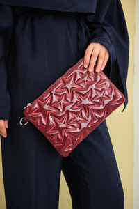 Yıldız Desenli Clutch Çanta Bordo