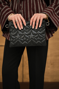 Yıldız Desenli Clutch Çanta Siyah