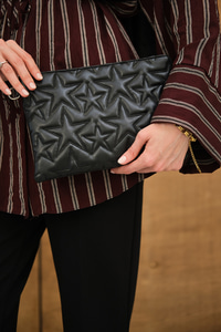 Yıldız Desenli Clutch Çanta Siyah
