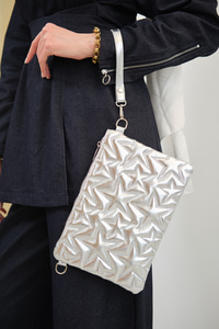 Yıldız Desenli Parlak Clutch Çanta Gri