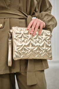 Yıldız Desenli Parlak Clutch Çanta Sarı
