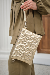 Yıldız Desenli Parlak Clutch Çanta Sarı