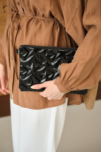 Yıldız Desenli Parlak Clutch Çanta Siyah