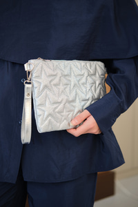 Yıldız Desenli Sim Detay Clutch Çanta Gri