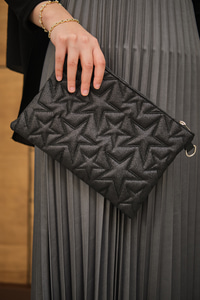 Yıldız Desenli Sim Detay Clutch Çanta Siyah