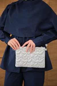 Yıldız Desenli Sim Detay Clutch Çanta Gri
