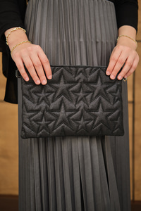 Yıldız Desenli Sim Detay Clutch Çanta Siyah
