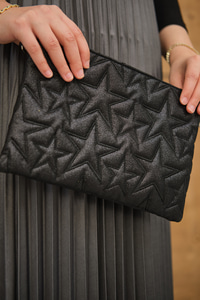 Yıldız Desenli Sim Detay Clutch Çanta Siyah