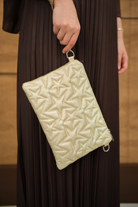 Yıldız Desenli Sim Detay Clutch Çanta Sarı