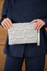 Yıldız Desenli Sim Detay Clutch Çanta Gri