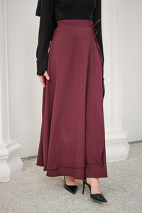 Yırtmaç Detay Kurdeleli Etek Bordo