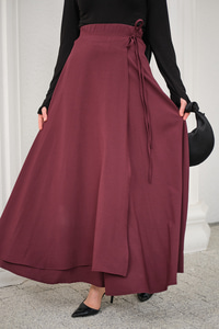 Yırtmaç Detay Kurdeleli Etek Bordo