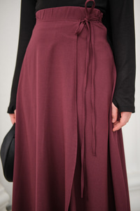 Yırtmaç Detay Kurdeleli Etek Bordo