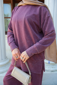 Yırtmaç Detay Yıkama Takım Bordo