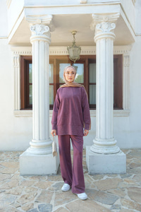 Yırtmaç Detay Yıkama Takım Bordo