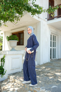 Yırtmaç Detay Yıkama Takım Lacivert