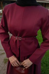 Yırtmaç Detaylı Takım Bordo