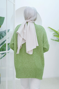 Yırtmaçlı Triko Kazak Fıstık Yeşil