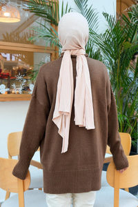 Yırtmaçlı Triko Kazak Kahverengi