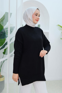 Yırtmaçlı Triko Kazak Siyah