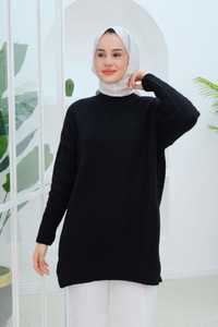 Yırtmaçlı Triko Kazak Siyah