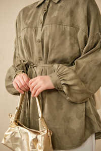 Yonca Desen Saten Bel Bağlamalı Gömlek Haki Yeşil