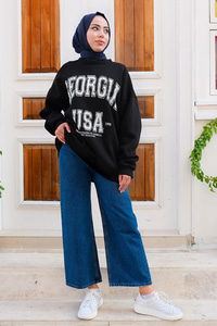 Yüksek Bel Bol Paça Kot Pantolon Mavi