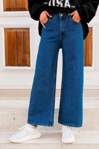 Yüksek Bel Bol Paça Kot Pantolon Mavi