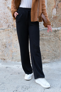 Yüksek Bel Lastikli Bol Paça Pantolon Siyah