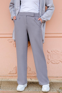 Yüksek Bel Lastikli Bol Paça Pantolon Gri