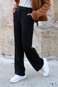 Yüksek Bel Lastikli Bol Paça Pantolon Siyah