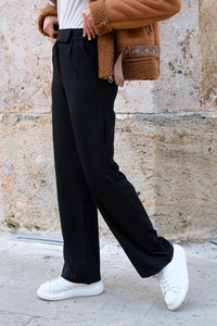 Yüksek Bel Lastikli Bol Paça Pantolon Siyah